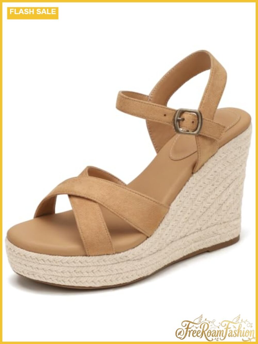 Espadrille Platform Wedge Sandals Strappy Ankle Strap Buckle